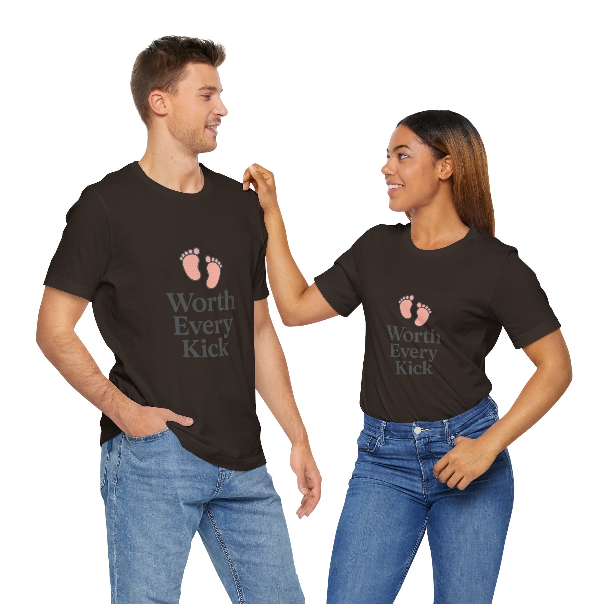 Cute Baby Footprints Tee | Worth Every Kick T-Shirt, Gift for New Parents, Baby Shower, Family Reunion, Unisex Casual Wear