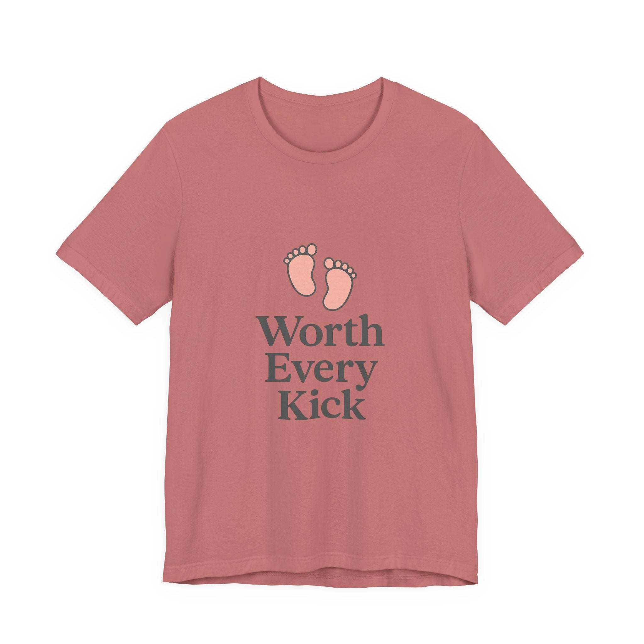 Cute Baby Footprints Tee | Worth Every Kick T-Shirt, Gift for New Parents, Baby Shower, Family Reunion, Unisex Casual Wear