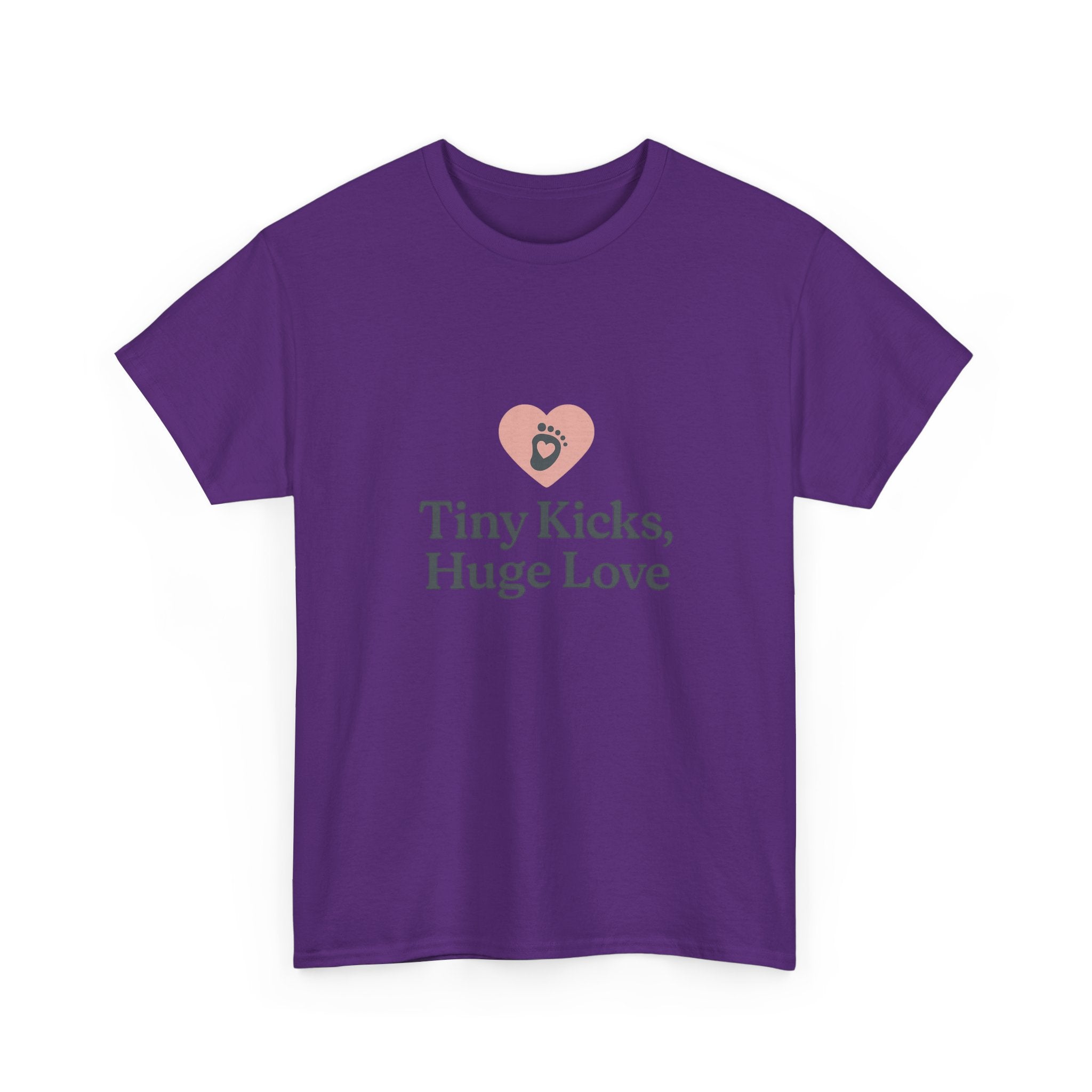 Unisex Heavy Cotton Tee - Tiny Kicks, Huge Love, Baby Shower Gift, Parenting Shirt, Cute Maternity Wear, New Mom Gift, Casual Everyday Tee