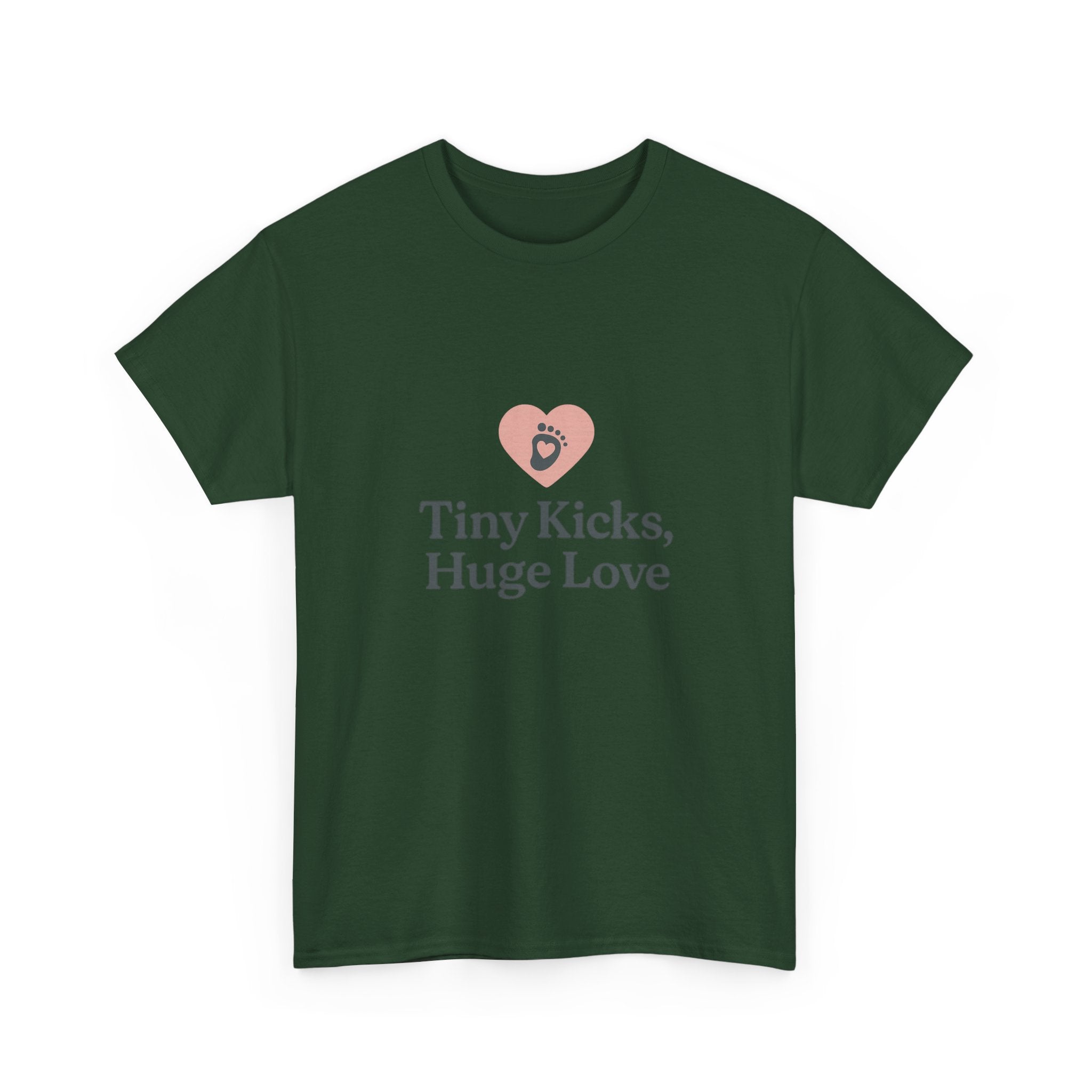 Unisex Heavy Cotton Tee - Tiny Kicks, Huge Love, Baby Shower Gift, Parenting Shirt, Cute Maternity Wear, New Mom Gift, Casual Everyday Tee