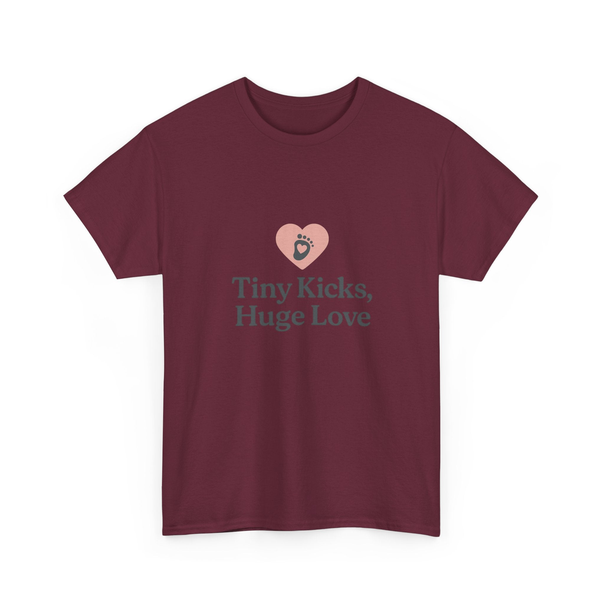 Unisex Heavy Cotton Tee - Tiny Kicks, Huge Love, Baby Shower Gift, Parenting Shirt, Cute Maternity Wear, New Mom Gift, Casual Everyday Tee