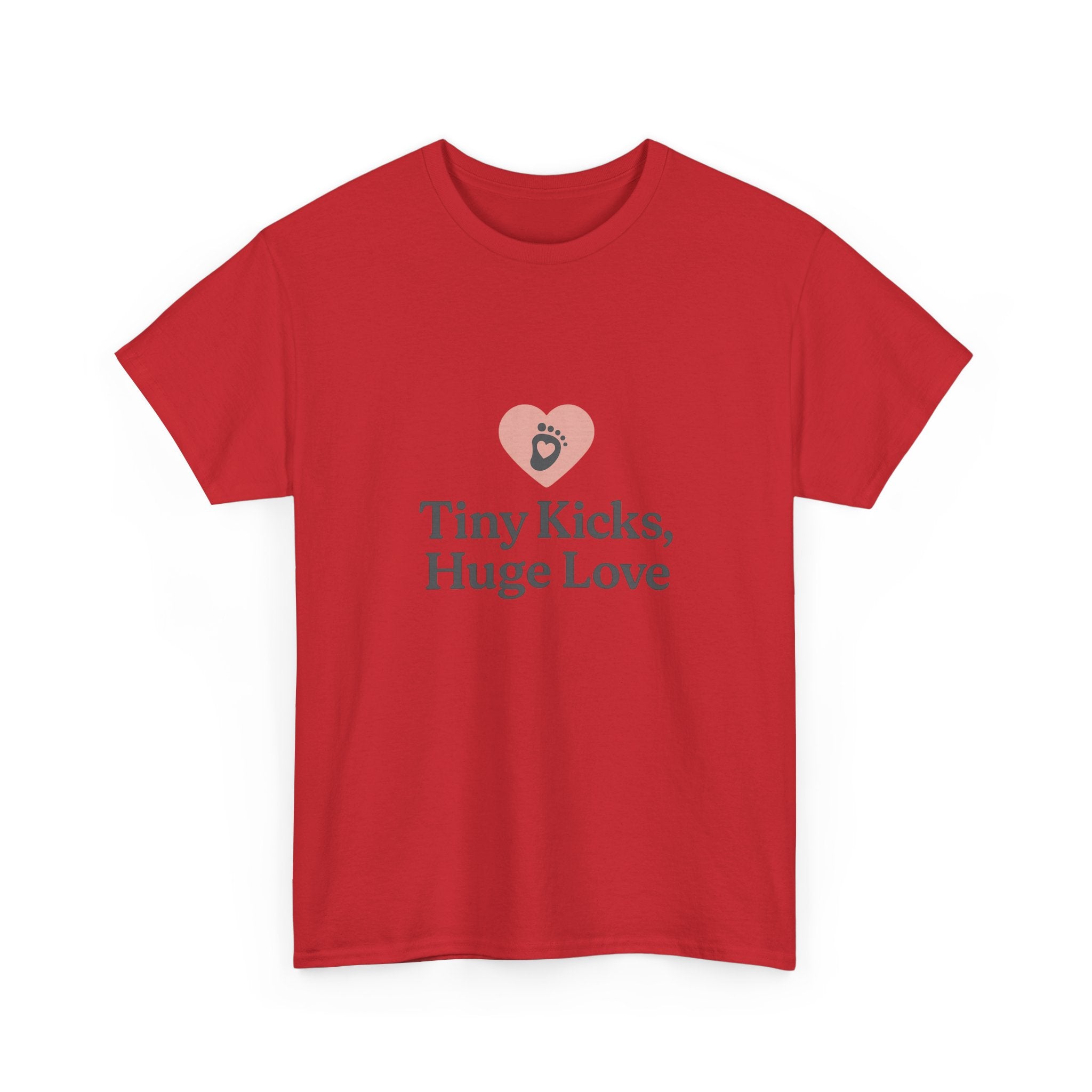 Unisex Heavy Cotton Tee - Tiny Kicks, Huge Love, Baby Shower Gift, Parenting Shirt, Cute Maternity Wear, New Mom Gift, Casual Everyday Tee