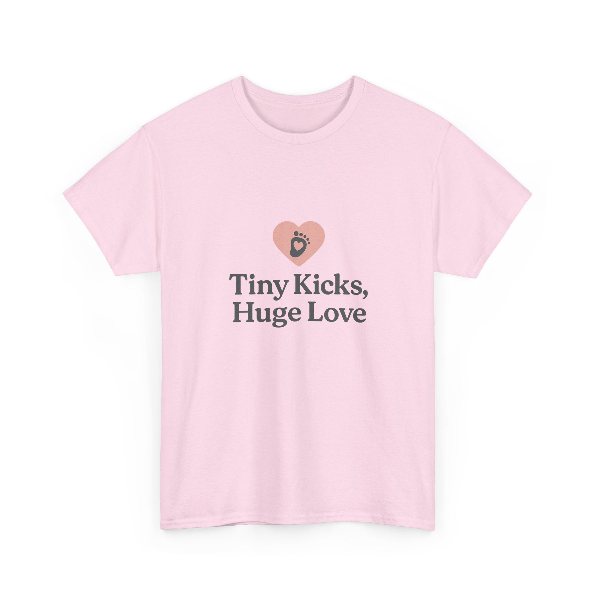 Unisex Heavy Cotton Tee - Tiny Kicks, Huge Love, Baby Shower Gift, Parenting Shirt, Cute Maternity Wear, New Mom Gift, Casual Everyday Tee