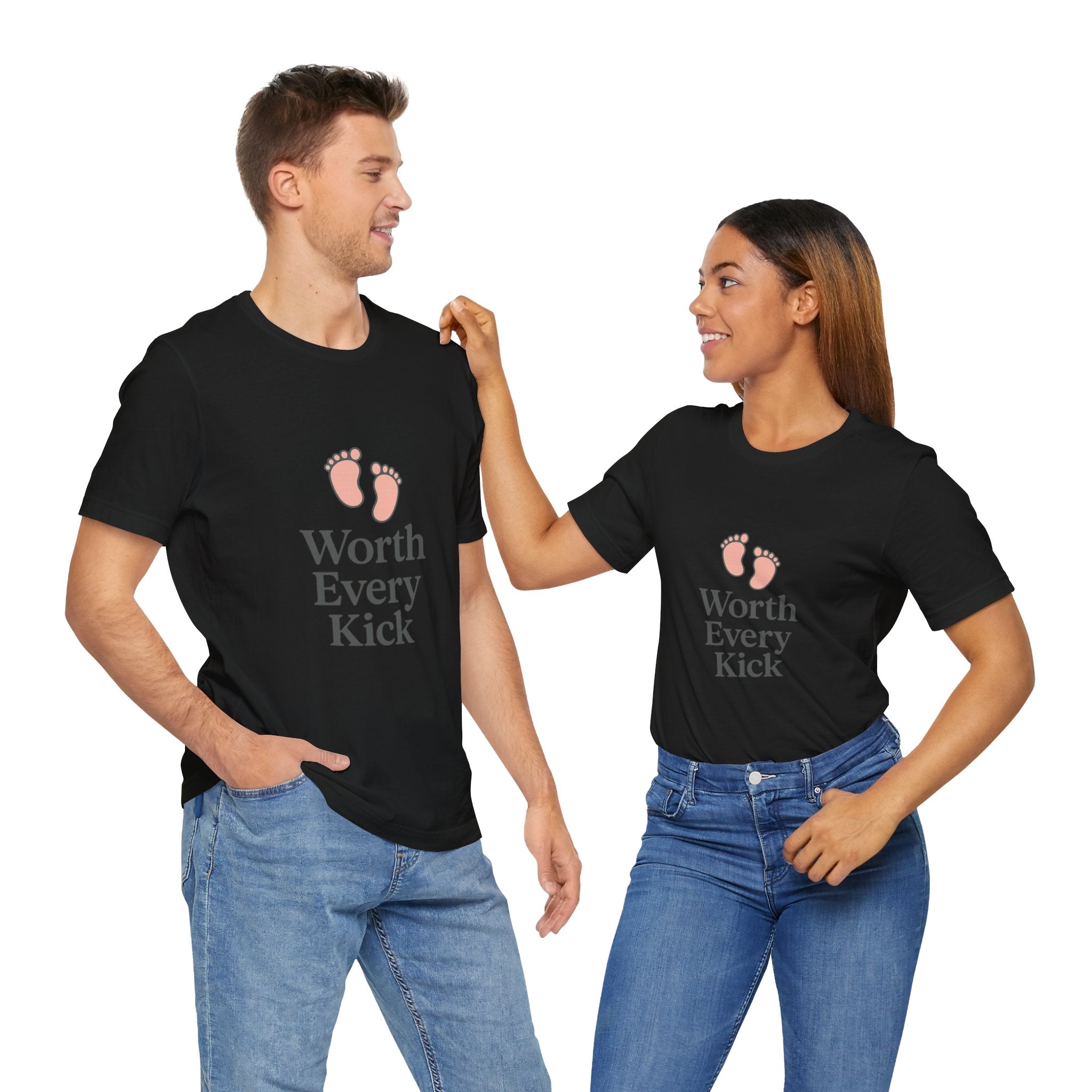 Cute Baby Footprints Tee | Worth Every Kick T-Shirt, Gift for New Parents, Baby Shower, Family Reunion, Unisex Casual Wear