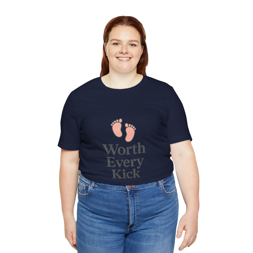 Cute Baby Footprints Tee | Worth Every Kick T-Shirt, Gift for New Parents, Baby Shower, Family Reunion, Unisex Casual Wear