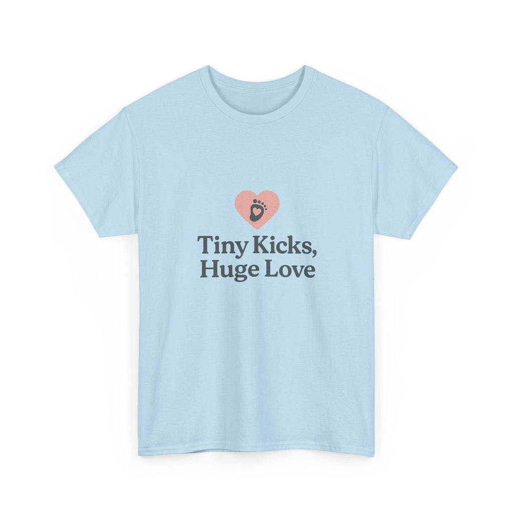 Unisex Heavy Cotton Tee - Tiny Kicks, Huge Love, Baby Shower Gift, Parenting Shirt, Cute Maternity Wear, New Mom Gift, Casual Everyday Tee