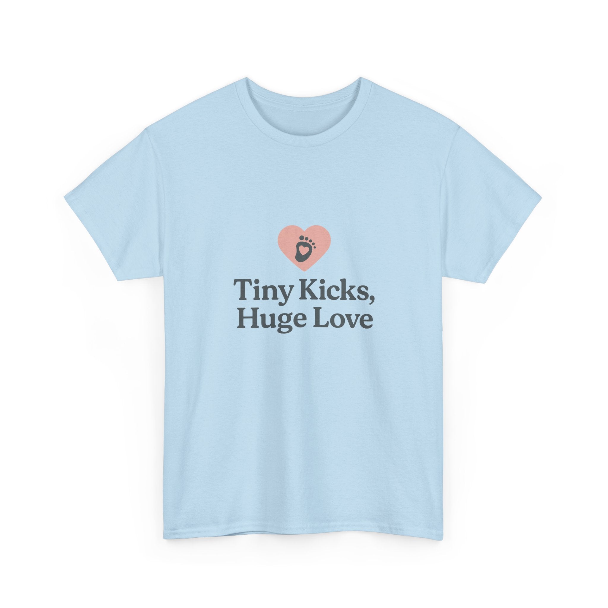 Unisex Heavy Cotton Tee - Tiny Kicks, Huge Love, Baby Shower Gift, Parenting Shirt, Cute Maternity Wear, New Mom Gift, Casual Everyday Tee