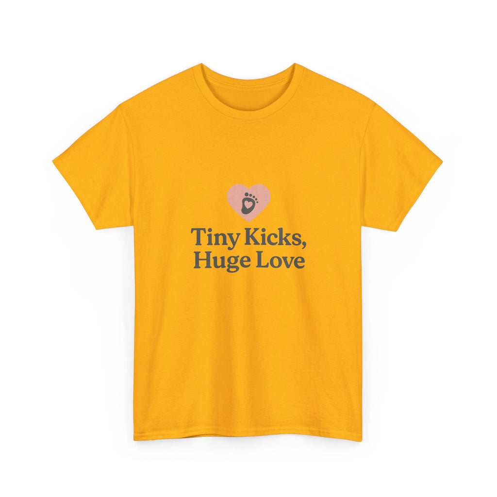 Unisex Heavy Cotton Tee - Tiny Kicks, Huge Love, Baby Shower Gift, Parenting Shirt, Cute Maternity Wear, New Mom Gift, Casual Everyday Tee