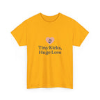 Unisex Heavy Cotton Tee - Tiny Kicks, Huge Love, Baby Shower Gift, Parenting Shirt, Cute Maternity Wear, New Mom Gift, Casual Everyday Tee