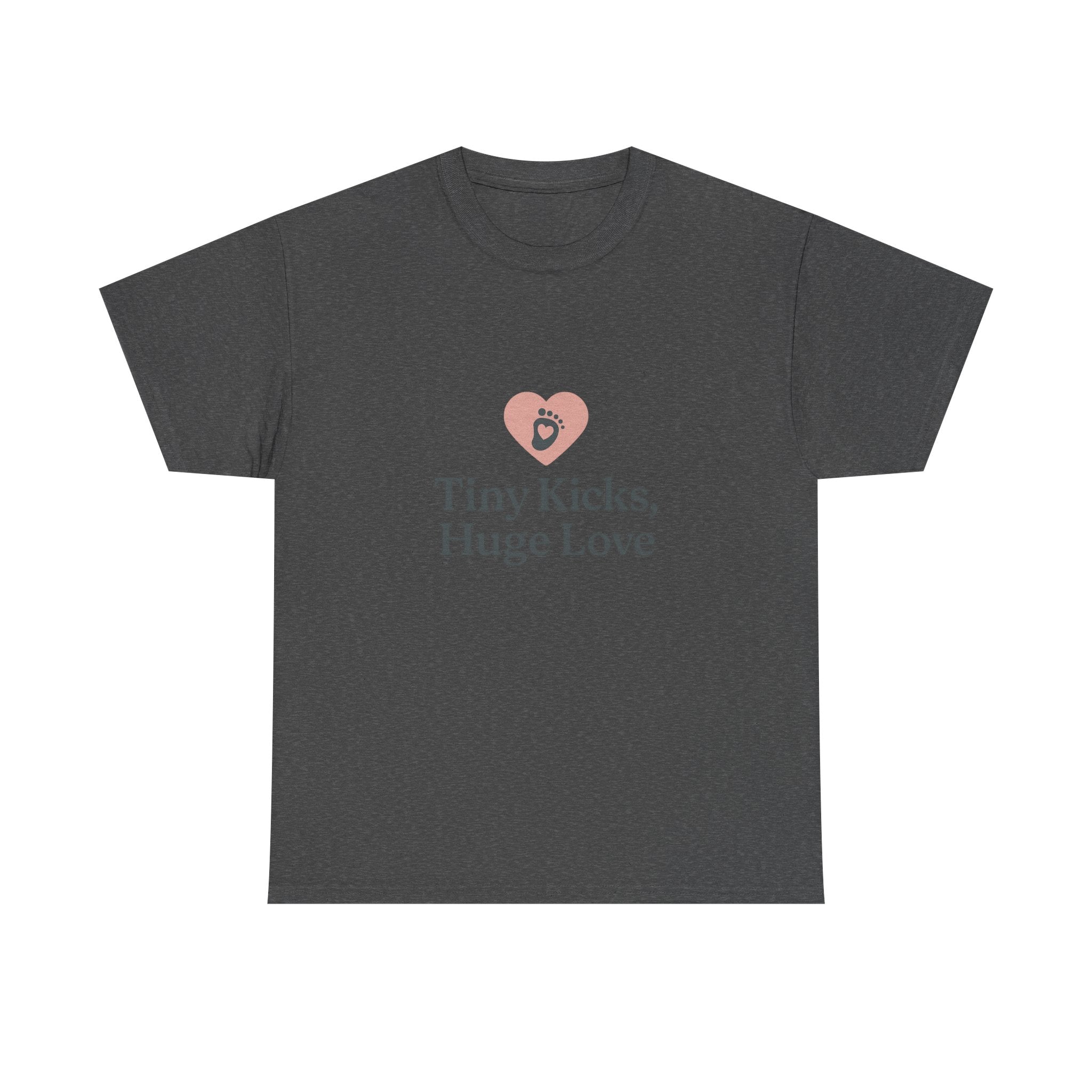 Unisex Heavy Cotton Tee - Tiny Kicks, Huge Love, Baby Shower Gift, Parenting Shirt, Cute Maternity Wear, New Mom Gift, Casual Everyday Tee