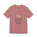 Cute Baby Footprints Tee | Worth Every Kick T-Shirt, Gift for New Parents, Baby Shower, Family Reunion, Unisex Casual Wear