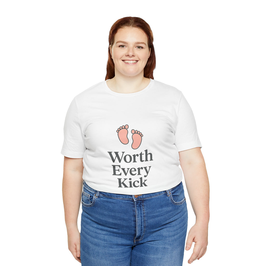 Cute Baby Footprints Tee | Worth Every Kick T-Shirt, Gift for New Parents, Baby Shower, Family Reunion, Unisex Casual Wear