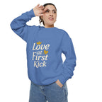 Love at First Kick Sweatshirt - Cozy Unisex Garment-Dyed Top for Expecting Moms, Baby Showers, Maternity Gifts, Casual Wear, Unique [...]