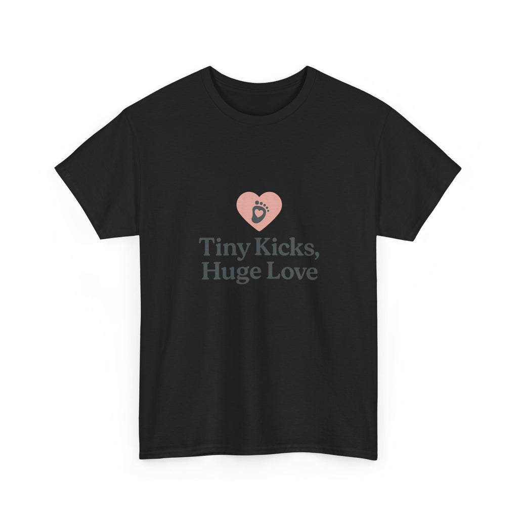 Unisex Heavy Cotton Tee - Tiny Kicks, Huge Love, Baby Shower Gift, Parenting Shirt, Cute Maternity Wear, New Mom Gift, Casual Everyday Tee