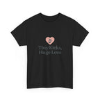 Unisex Heavy Cotton Tee - Tiny Kicks, Huge Love, Baby Shower Gift, Parenting Shirt, Cute Maternity Wear, New Mom Gift, Casual Everyday Tee