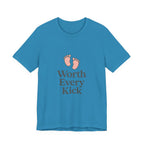 Cute Baby Footprints Tee | Worth Every Kick T-Shirt, Gift for New Parents, Baby Shower, Family Reunion, Unisex Casual Wear
