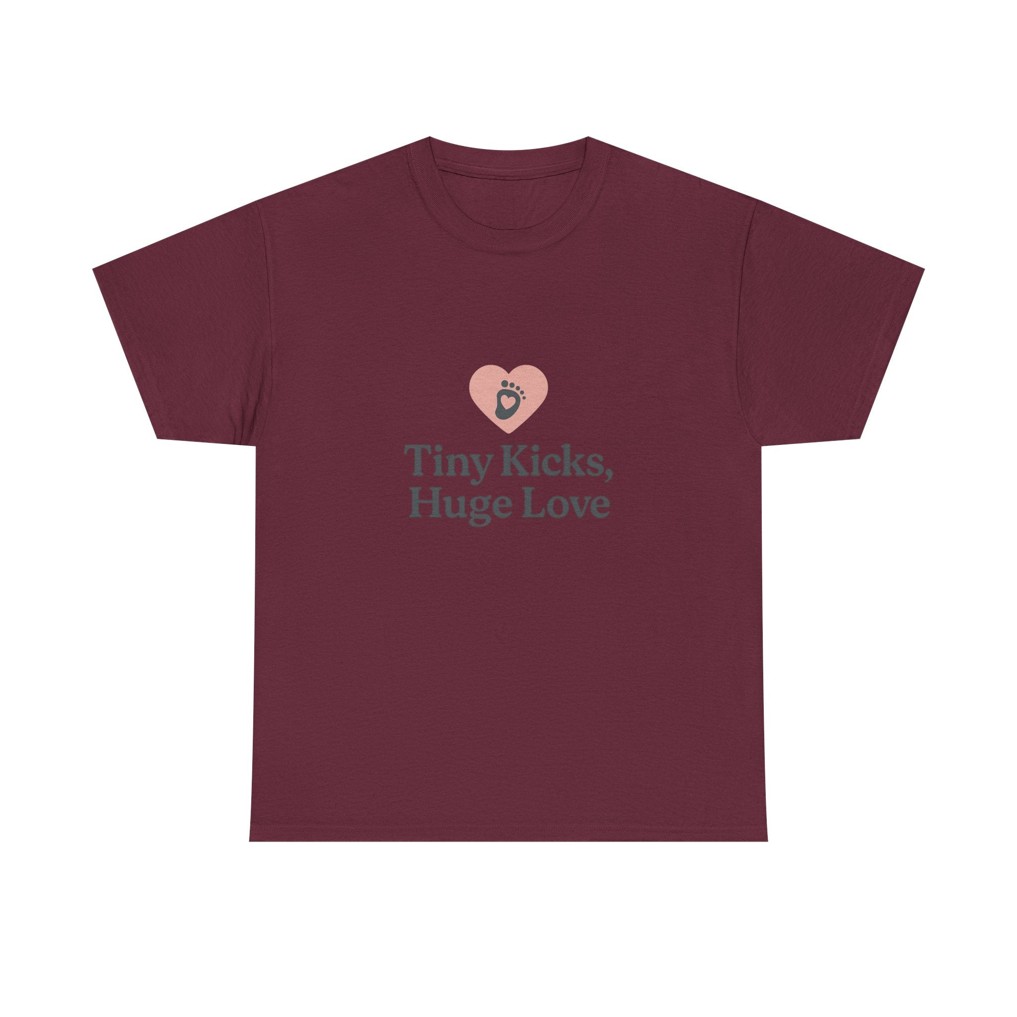 Unisex Heavy Cotton Tee - Tiny Kicks, Huge Love, Baby Shower Gift, Parenting Shirt, Cute Maternity Wear, New Mom Gift, Casual Everyday Tee