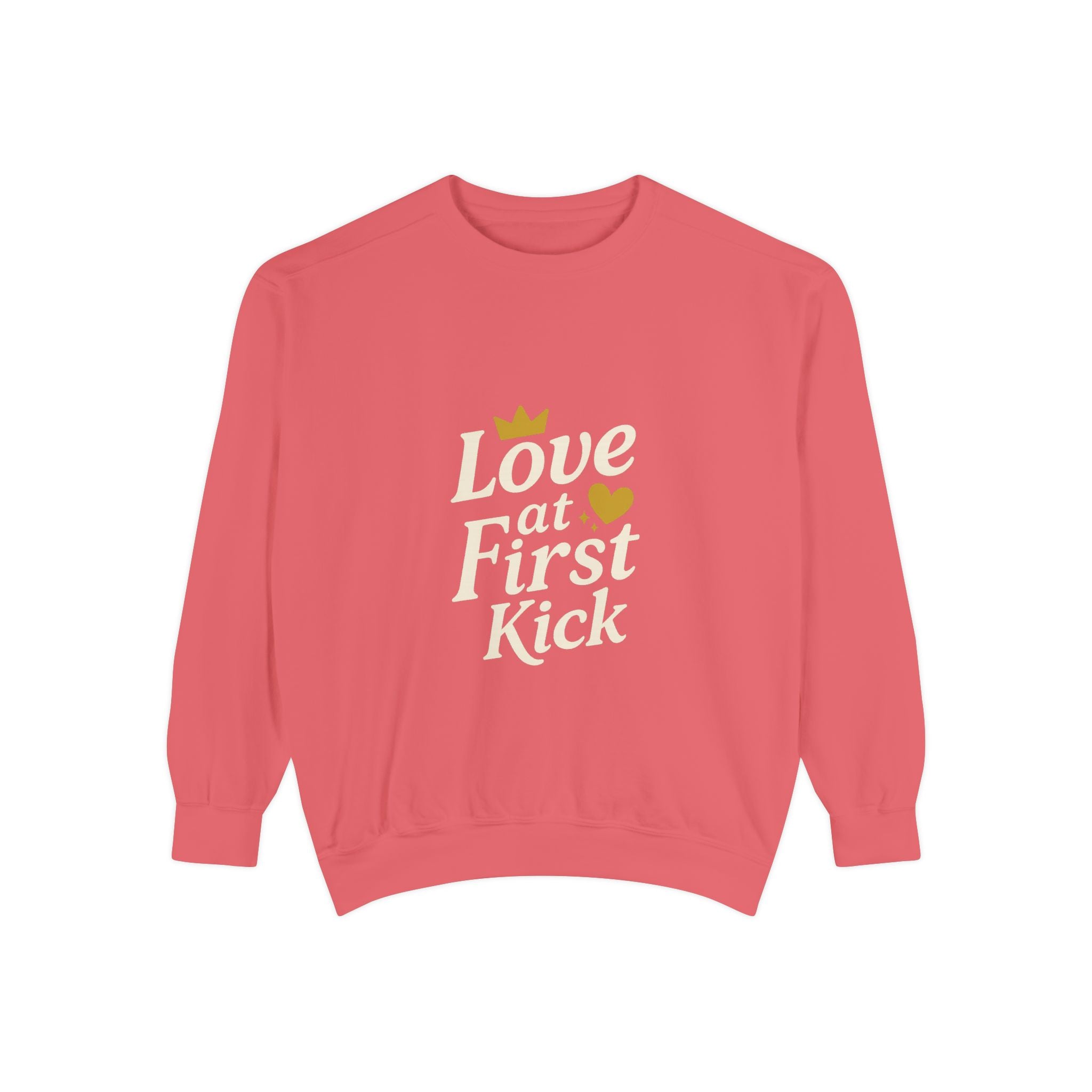 Love at First Kick Sweatshirt - Cozy Unisex Garment-Dyed Top for Expecting Moms, Baby Showers, Maternity Gifts, Casual Wear, Unique [...]