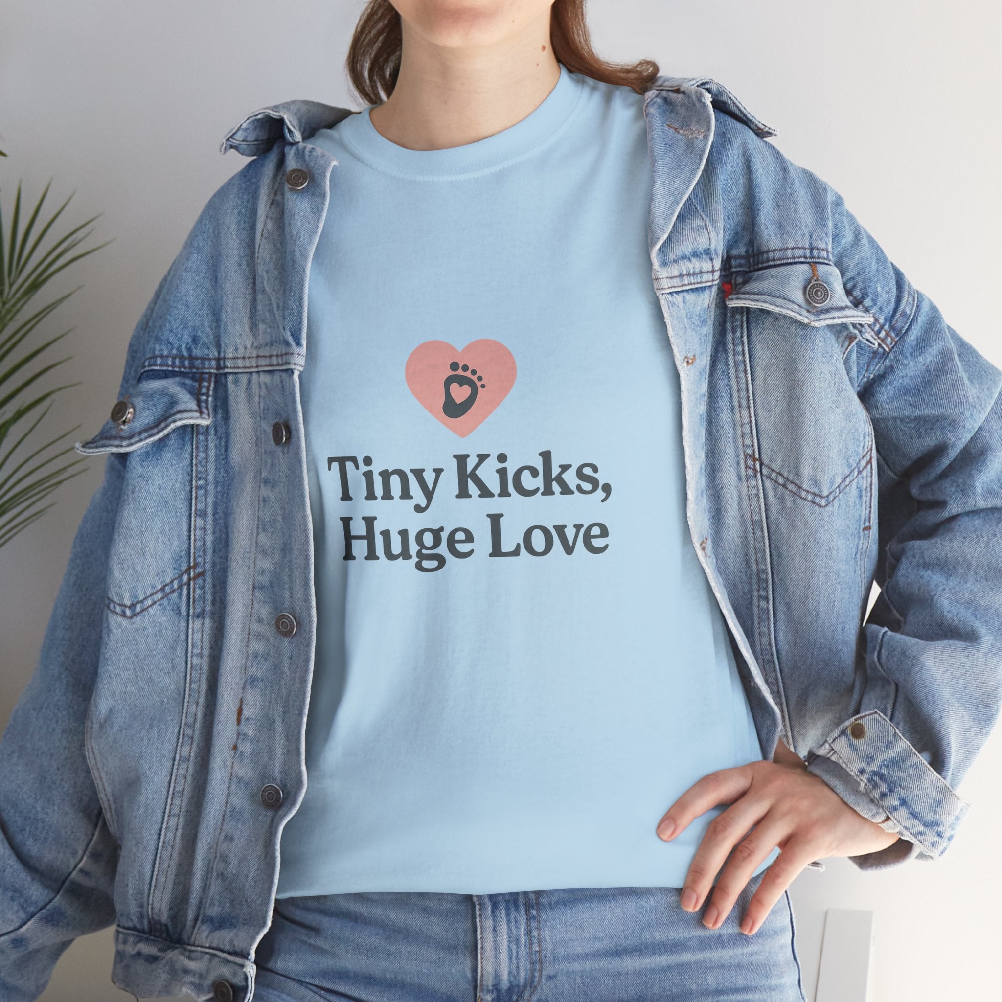 Unisex Heavy Cotton Tee - Tiny Kicks, Huge Love, Baby Shower Gift, Parenting Shirt, Cute Maternity Wear, New Mom Gift, Casual Everyday Tee