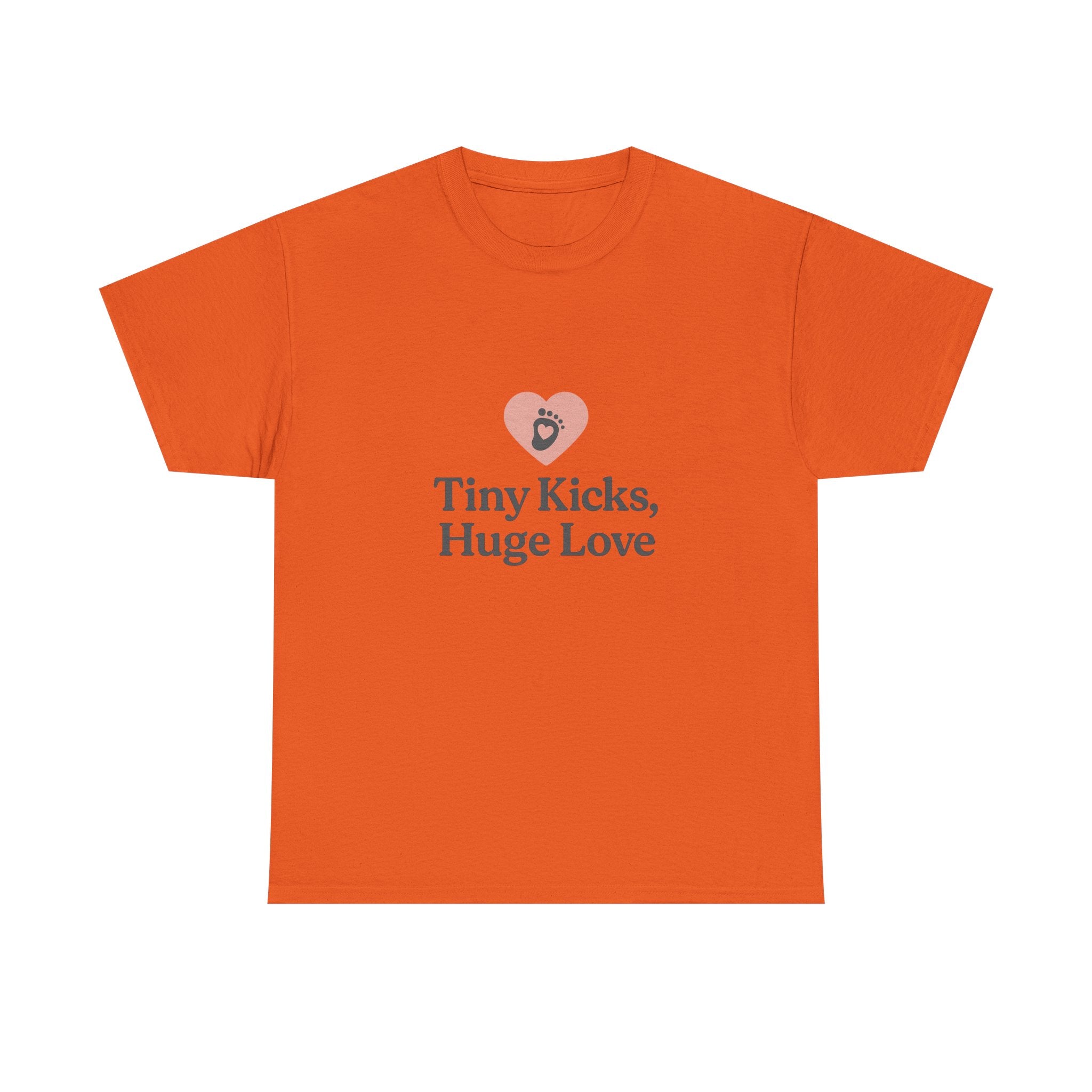 Unisex Heavy Cotton Tee - Tiny Kicks, Huge Love, Baby Shower Gift, Parenting Shirt, Cute Maternity Wear, New Mom Gift, Casual Everyday Tee