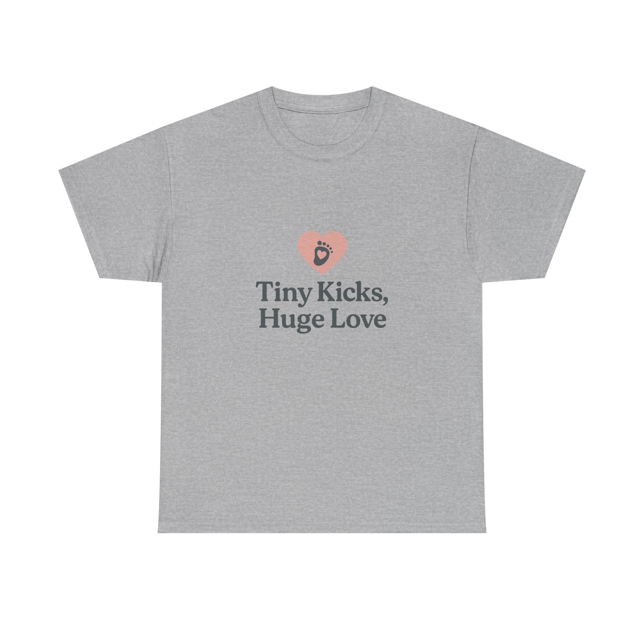 Unisex Heavy Cotton Tee - Tiny Kicks, Huge Love, Baby Shower Gift, Parenting Shirt, Cute Maternity Wear, New Mom Gift, Casual Everyday Tee