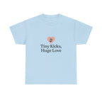 Unisex Heavy Cotton Tee - Tiny Kicks, Huge Love, Baby Shower Gift, Parenting Shirt, Cute Maternity Wear, New Mom Gift, Casual Everyday Tee