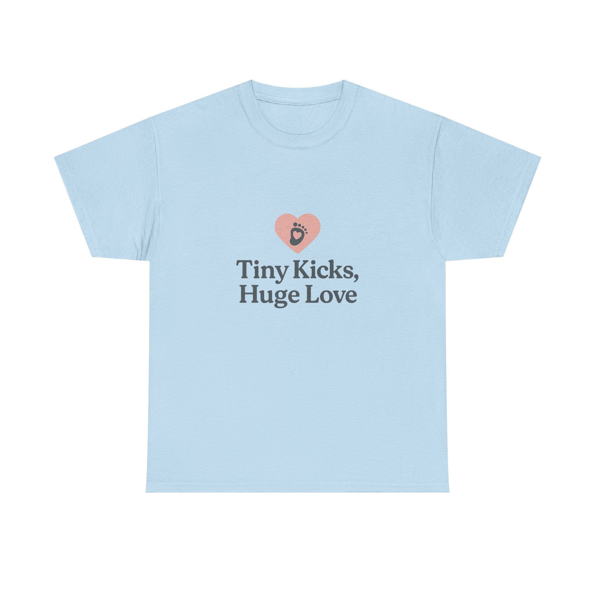 Unisex Heavy Cotton Tee - Tiny Kicks, Huge Love, Baby Shower Gift, Parenting Shirt, Cute Maternity Wear, New Mom Gift, Casual Everyday Tee