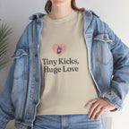 Unisex Heavy Cotton Tee - Tiny Kicks, Huge Love, Baby Shower Gift, Parenting Shirt, Cute Maternity Wear, New Mom Gift, Casual Everyday Tee