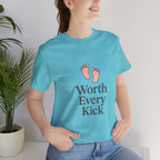 Cute Baby Footprints Tee | Worth Every Kick T-Shirt, Gift for New Parents, Baby Shower, Family Reunion, Unisex Casual Wear