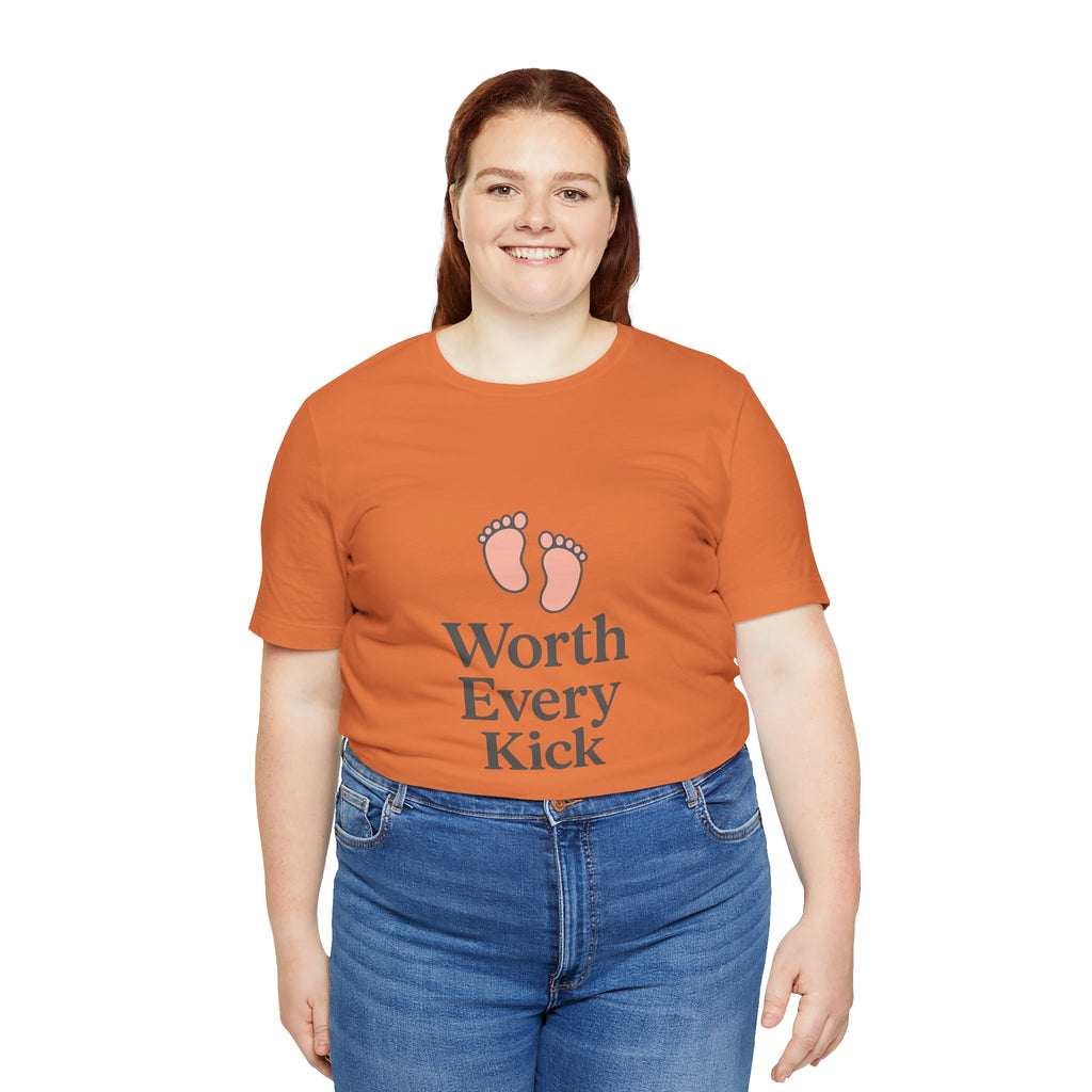 Cute Baby Footprints Tee | Worth Every Kick T-Shirt, Gift for New Parents, Baby Shower, Family Reunion, Unisex Casual Wear