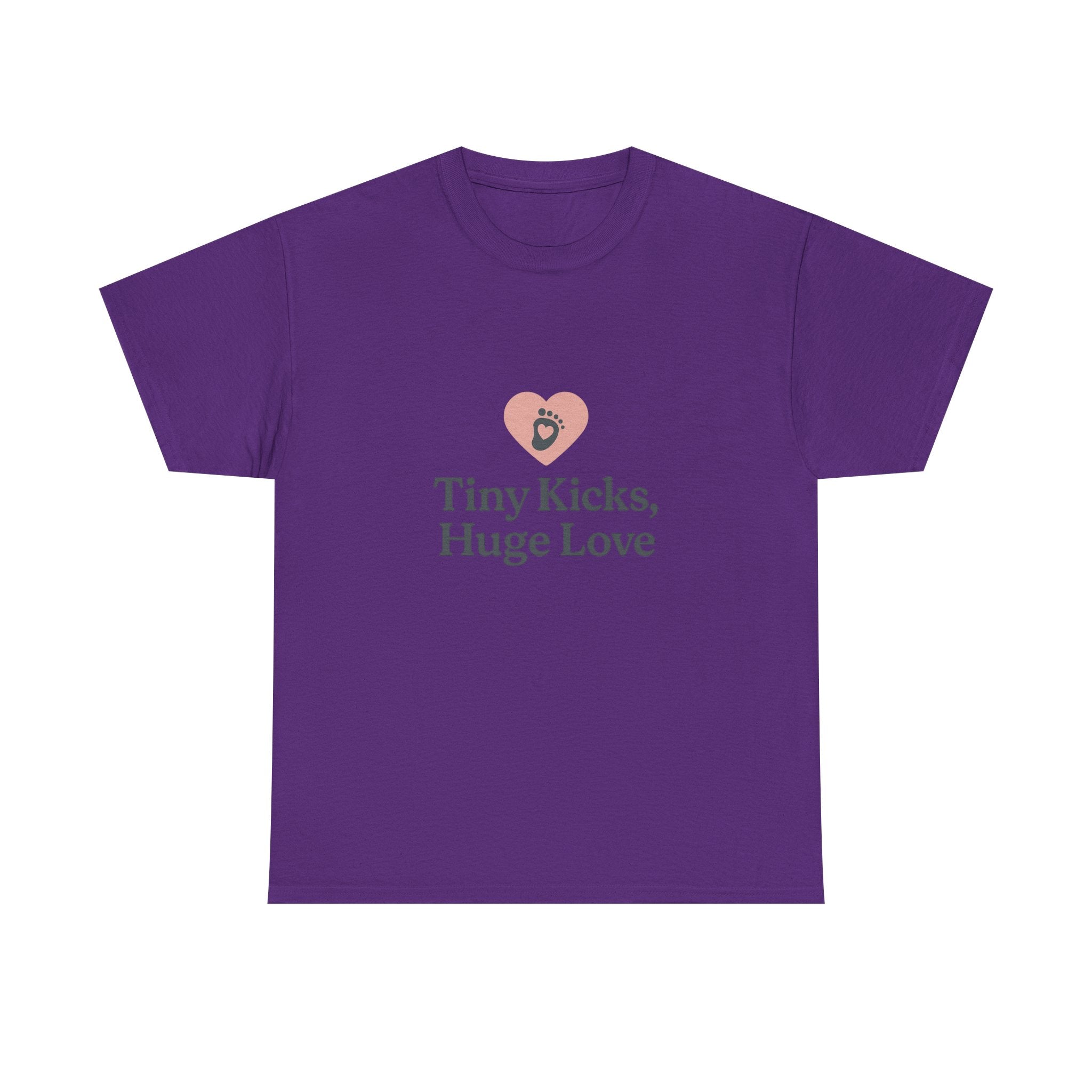 Unisex Heavy Cotton Tee - Tiny Kicks, Huge Love, Baby Shower Gift, Parenting Shirt, Cute Maternity Wear, New Mom Gift, Casual Everyday Tee