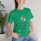 Cute Baby Footprints Tee | Worth Every Kick T-Shirt, Gift for New Parents, Baby Shower, Family Reunion, Unisex Casual Wear