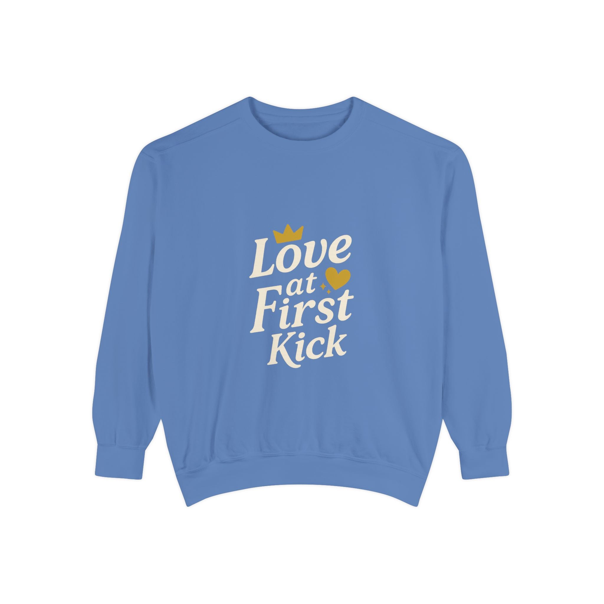 Love at First Kick Sweatshirt - Cozy Unisex Garment-Dyed Top for Expecting Moms, Baby Showers, Maternity Gifts, Casual Wear, Unique [...]