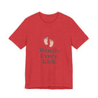 Cute Baby Footprints Tee | Worth Every Kick T-Shirt, Gift for New Parents, Baby Shower, Family Reunion, Unisex Casual Wear