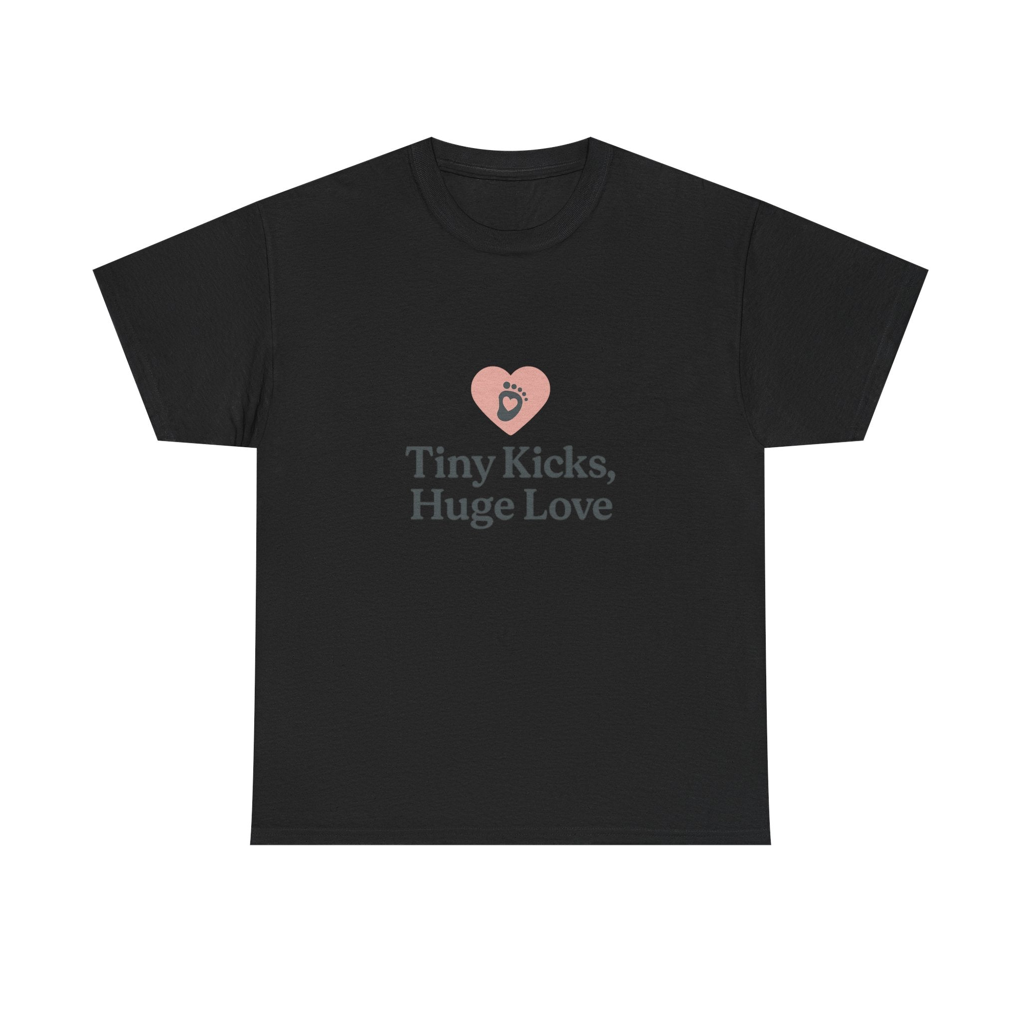Unisex Heavy Cotton Tee - Tiny Kicks, Huge Love, Baby Shower Gift, Parenting Shirt, Cute Maternity Wear, New Mom Gift, Casual Everyday Tee