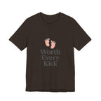 Cute Baby Footprints Tee | Worth Every Kick T-Shirt, Gift for New Parents, Baby Shower, Family Reunion, Unisex Casual Wear