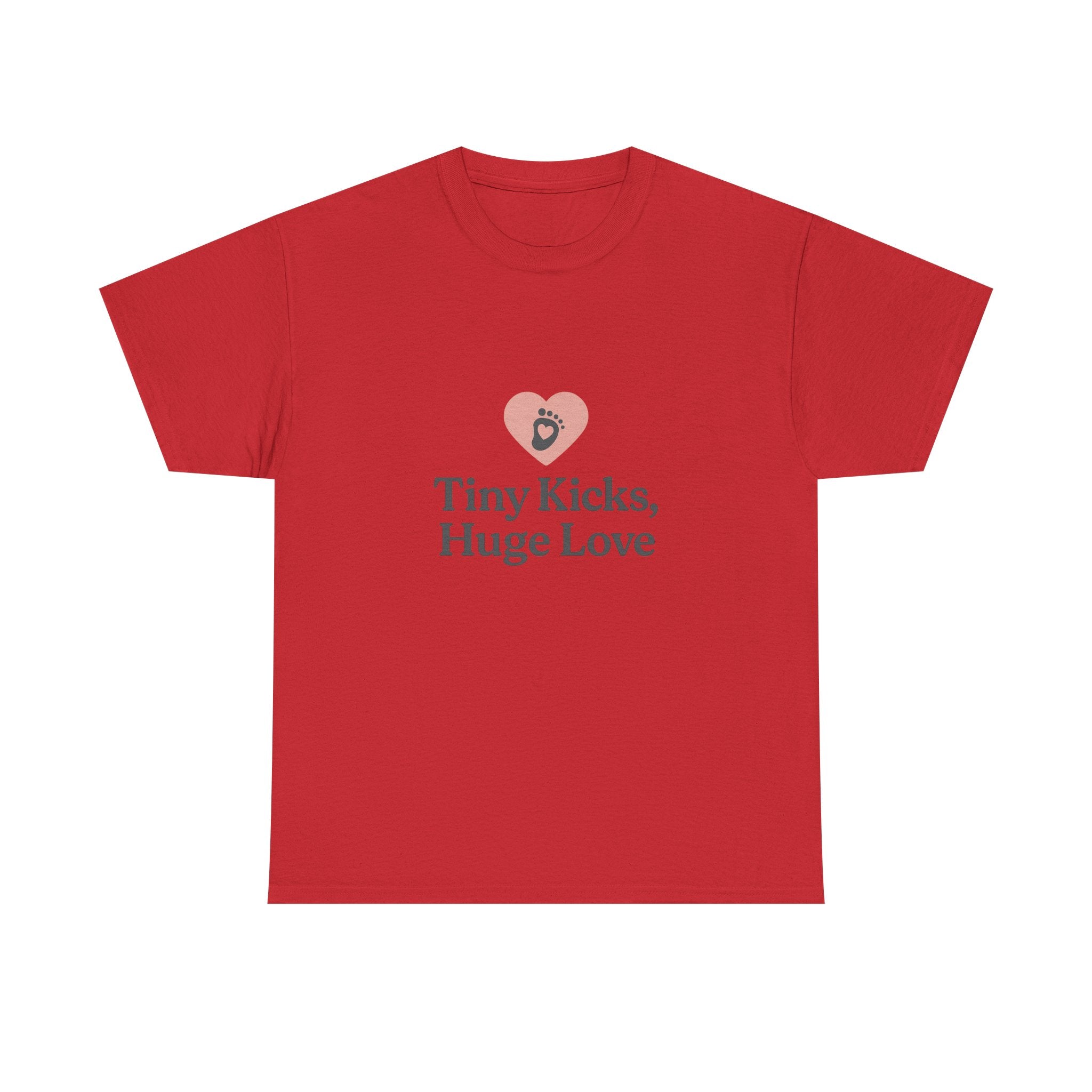 Unisex Heavy Cotton Tee - Tiny Kicks, Huge Love, Baby Shower Gift, Parenting Shirt, Cute Maternity Wear, New Mom Gift, Casual Everyday Tee