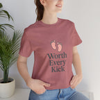 Cute Baby Footprints Tee | Worth Every Kick T-Shirt, Gift for New Parents, Baby Shower, Family Reunion, Unisex Casual Wear