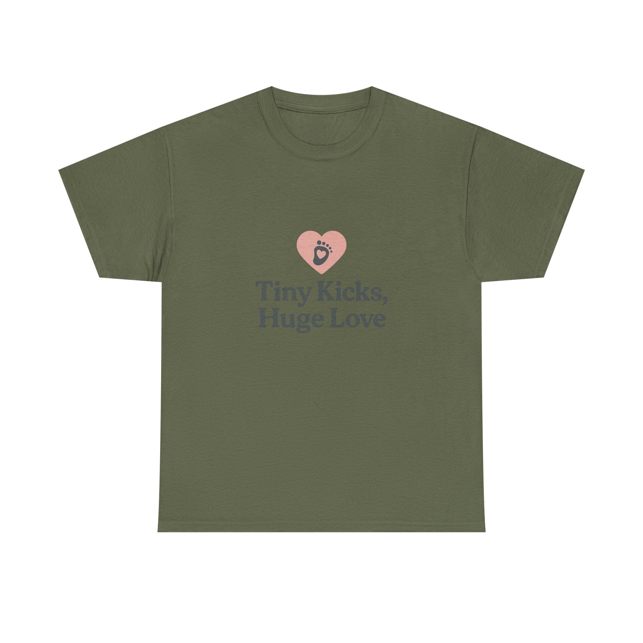 Unisex Heavy Cotton Tee - Tiny Kicks, Huge Love, Baby Shower Gift, Parenting Shirt, Cute Maternity Wear, New Mom Gift, Casual Everyday Tee