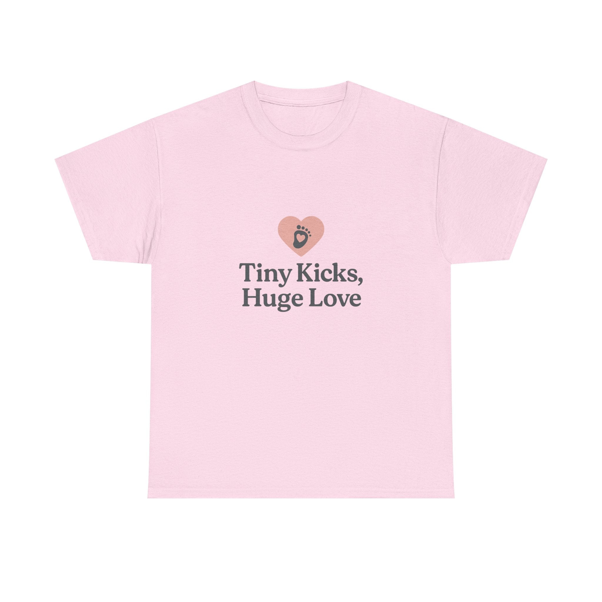 Unisex Heavy Cotton Tee - Tiny Kicks, Huge Love, Baby Shower Gift, Parenting Shirt, Cute Maternity Wear, New Mom Gift, Casual Everyday Tee