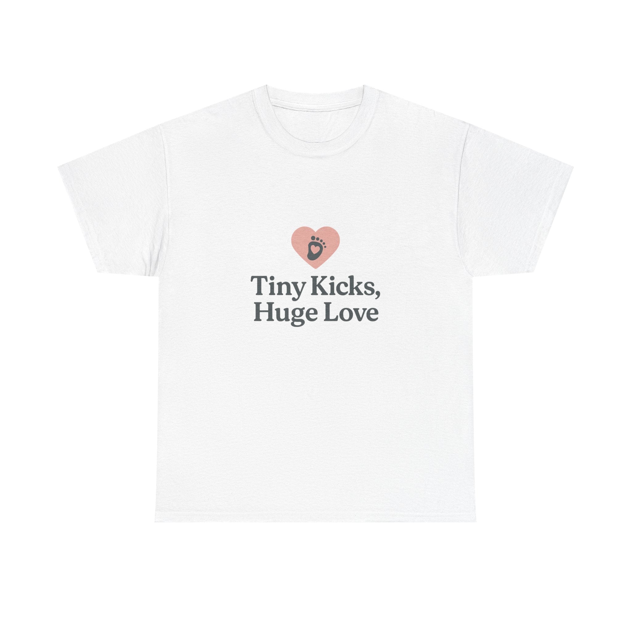 Unisex Heavy Cotton Tee - Tiny Kicks, Huge Love, Baby Shower Gift, Parenting Shirt, Cute Maternity Wear, New Mom Gift, Casual Everyday Tee