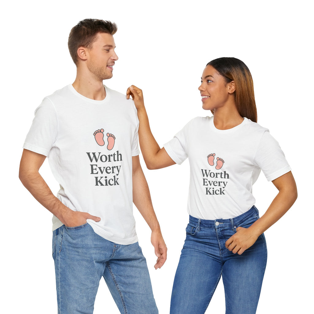 Cute Baby Footprints Tee | Worth Every Kick T-Shirt, Gift for New Parents, Baby Shower, Family Reunion, Unisex Casual Wear