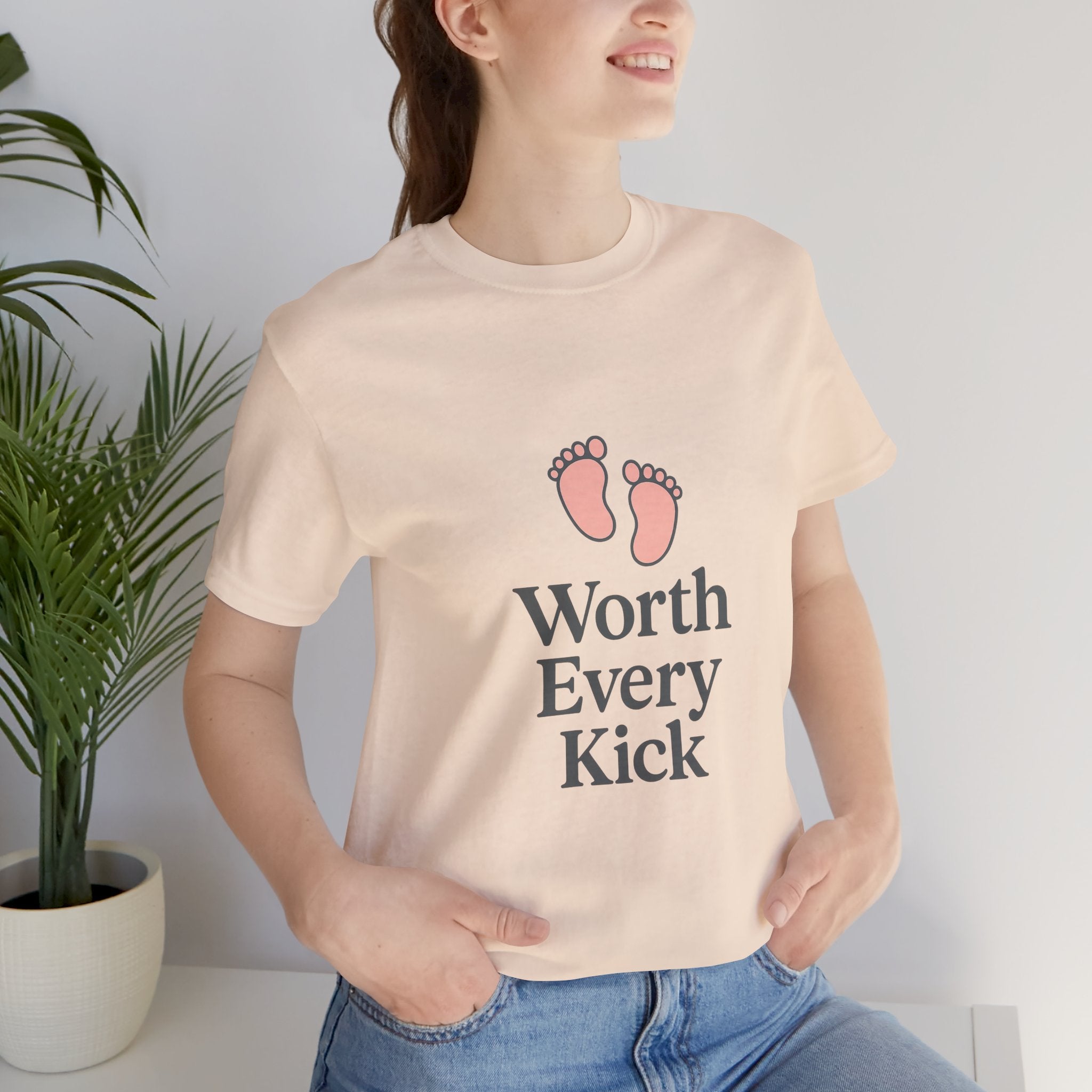 Cute Baby Footprints Tee | Worth Every Kick T-Shirt, Gift for New Parents, Baby Shower, Family Reunion, Unisex Casual Wear