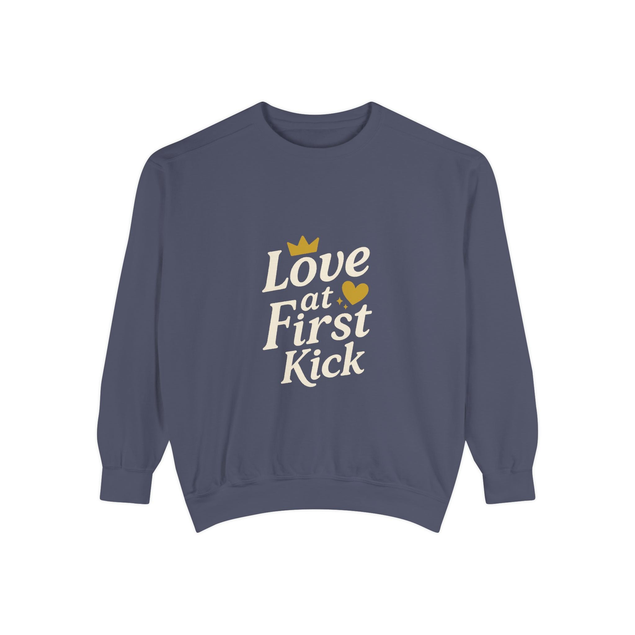 Love at First Kick Sweatshirt - Cozy Unisex Garment-Dyed Top for Expecting Moms, Baby Showers, Maternity Gifts, Casual Wear, Unique [...]