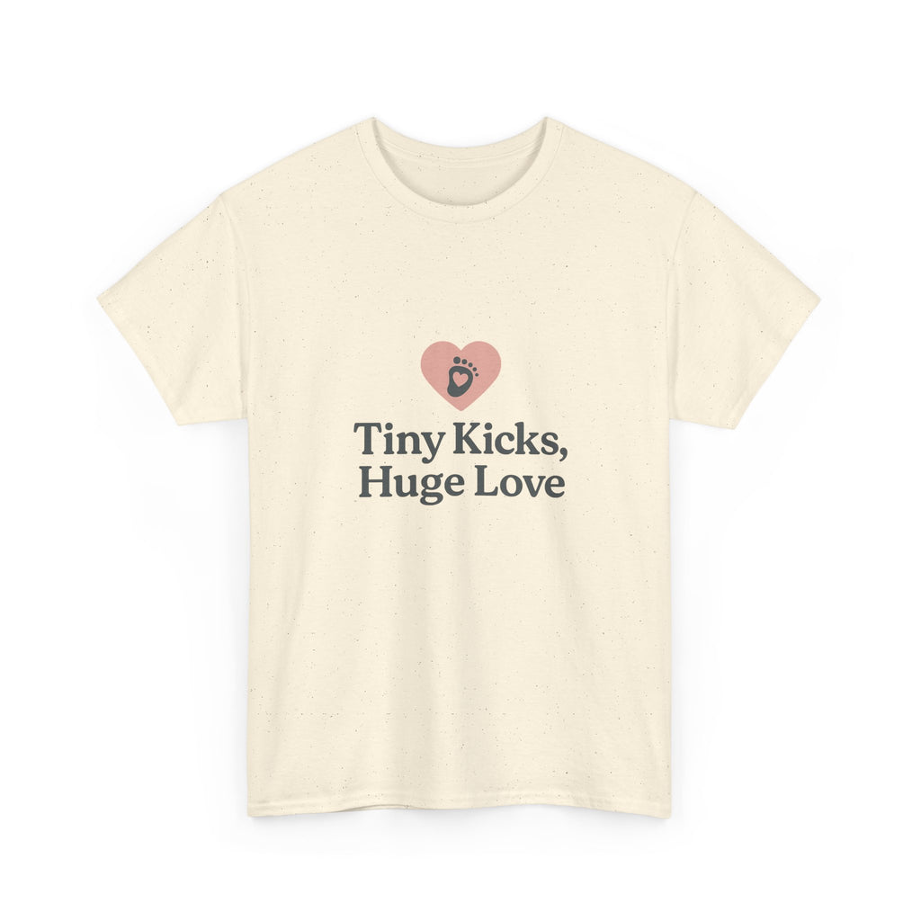 Unisex Heavy Cotton Tee - Tiny Kicks, Huge Love, Baby Shower Gift, Parenting Shirt, Cute Maternity Wear, New Mom Gift, Casual Everyday Tee