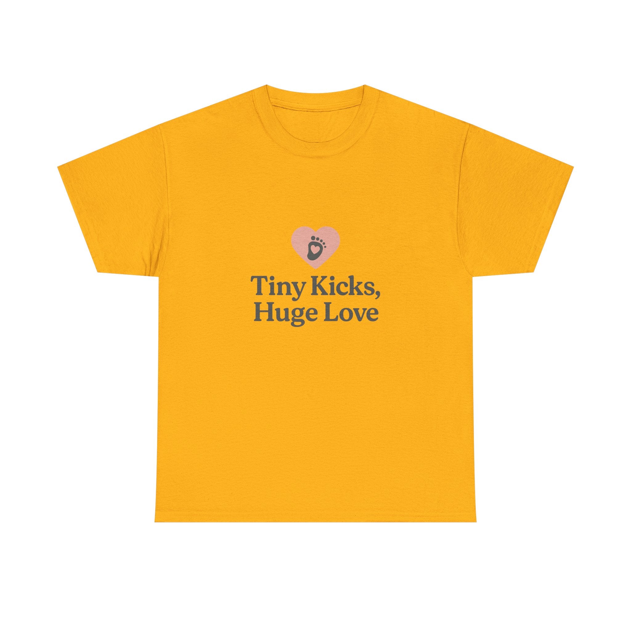 Unisex Heavy Cotton Tee - Tiny Kicks, Huge Love, Baby Shower Gift, Parenting Shirt, Cute Maternity Wear, New Mom Gift, Casual Everyday Tee