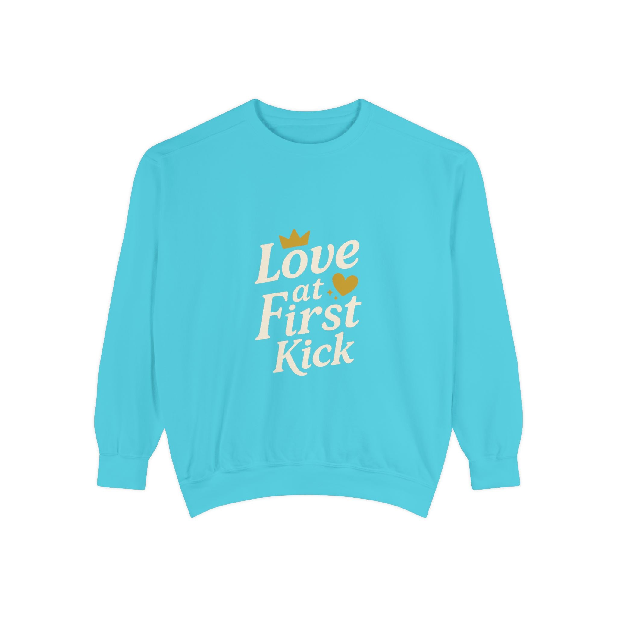 Love at First Kick Sweatshirt - Cozy Unisex Garment-Dyed Top for Expecting Moms, Baby Showers, Maternity Gifts, Casual Wear, Unique [...]