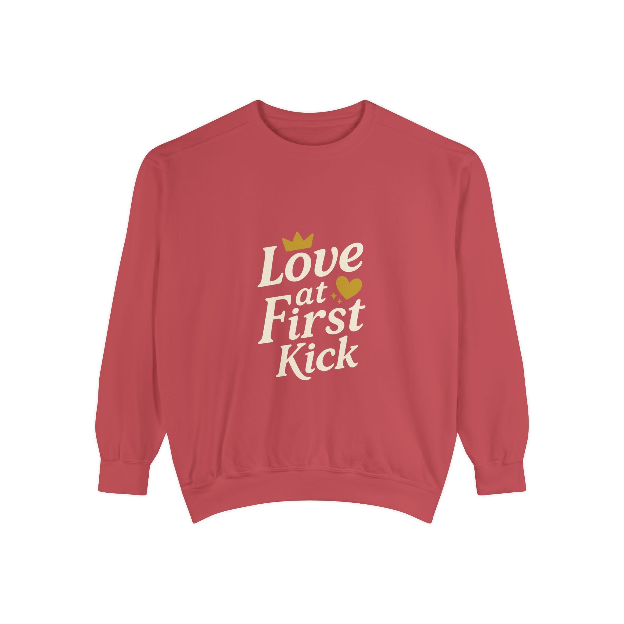 Love at First Kick Sweatshirt - Cozy Unisex Garment-Dyed Top for Expecting Moms, Baby Showers, Maternity Gifts, Casual Wear, Unique [...]