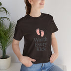 Cute Baby Footprints Tee | Worth Every Kick T-Shirt, Gift for New Parents, Baby Shower, Family Reunion, Unisex Casual Wear
