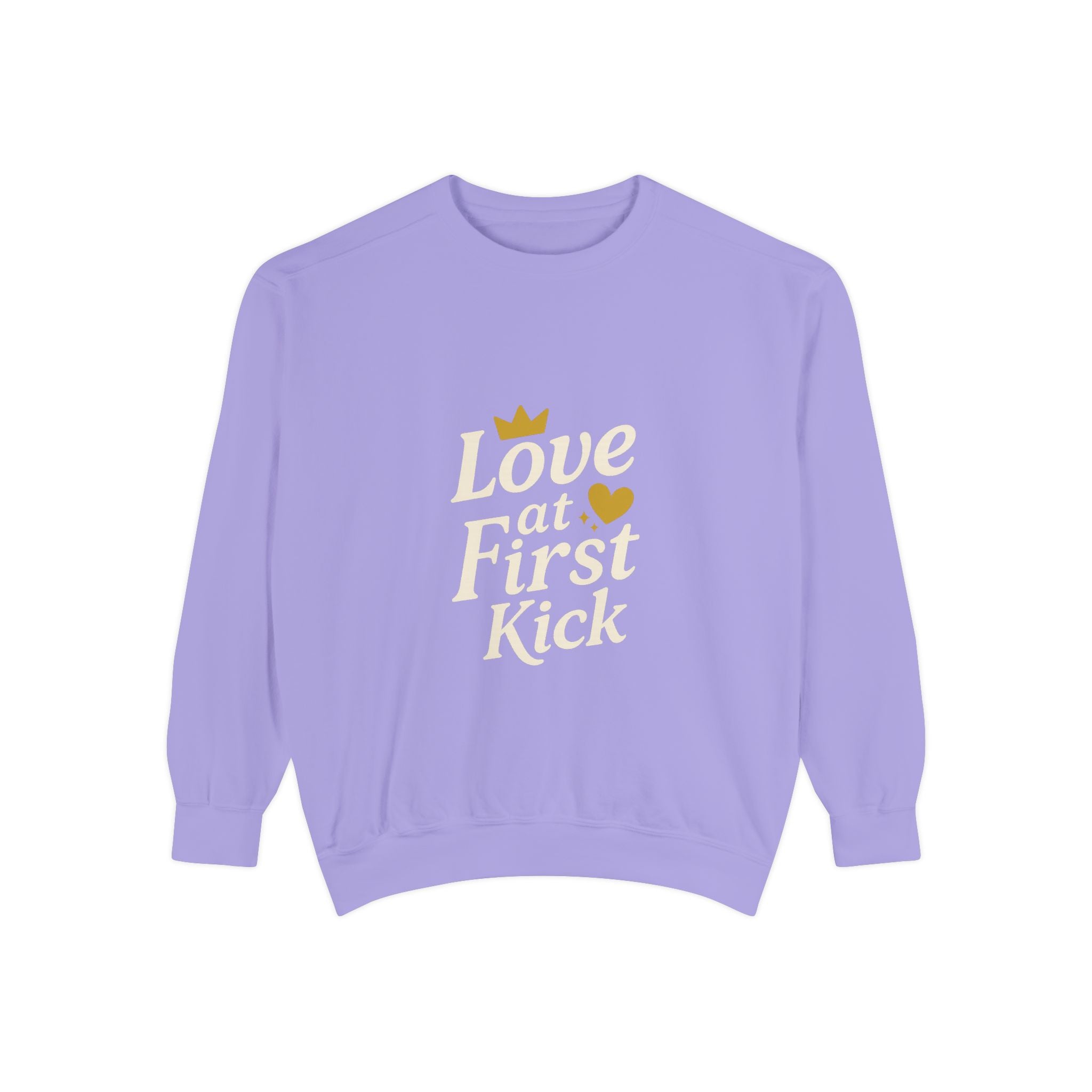 Love at First Kick Sweatshirt - Cozy Unisex Garment-Dyed Top for Expecting Moms, Baby Showers, Maternity Gifts, Casual Wear, Unique [...]